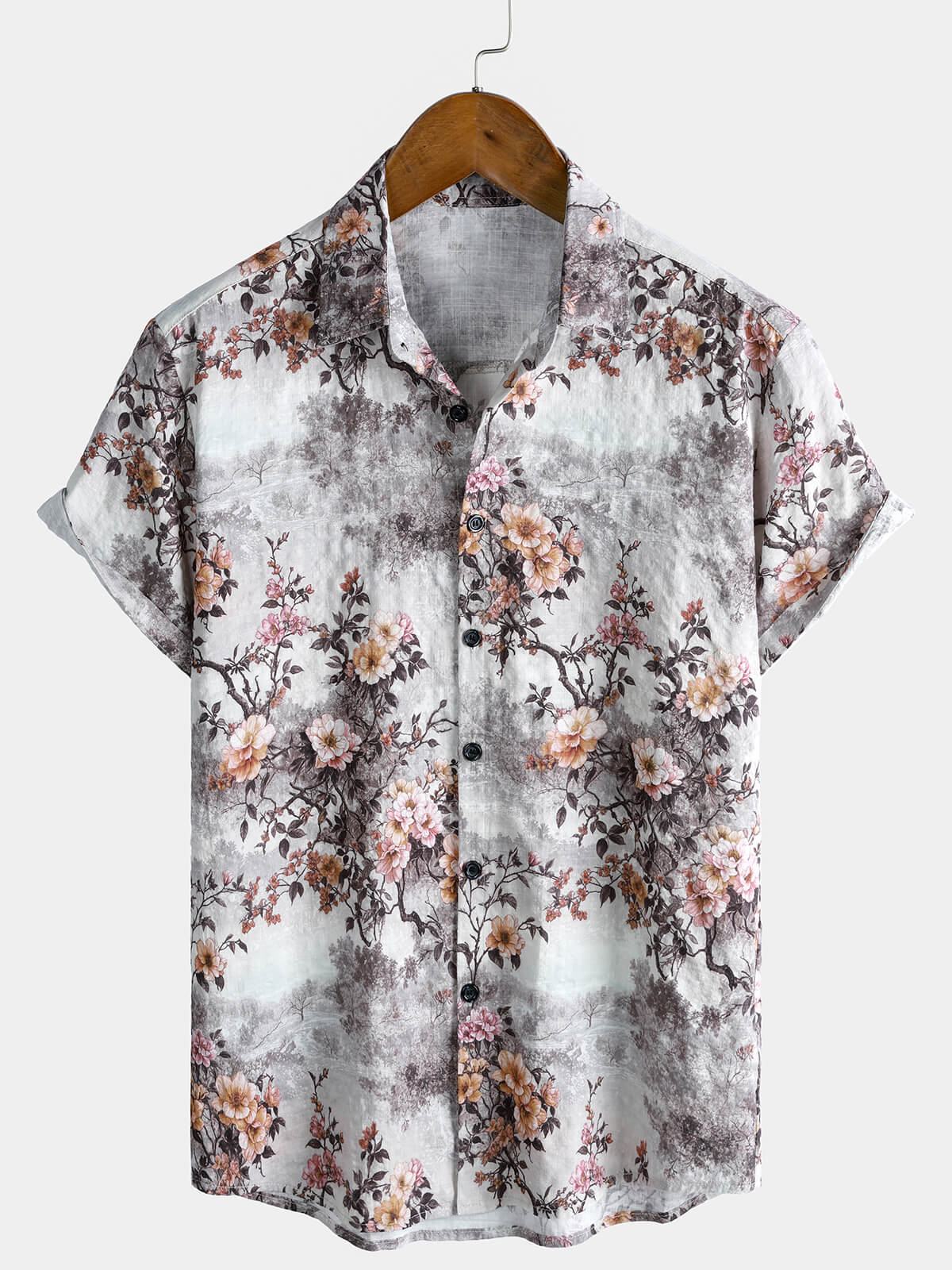 Men's Floral Print Retro Short Sleeve Resort Shirt