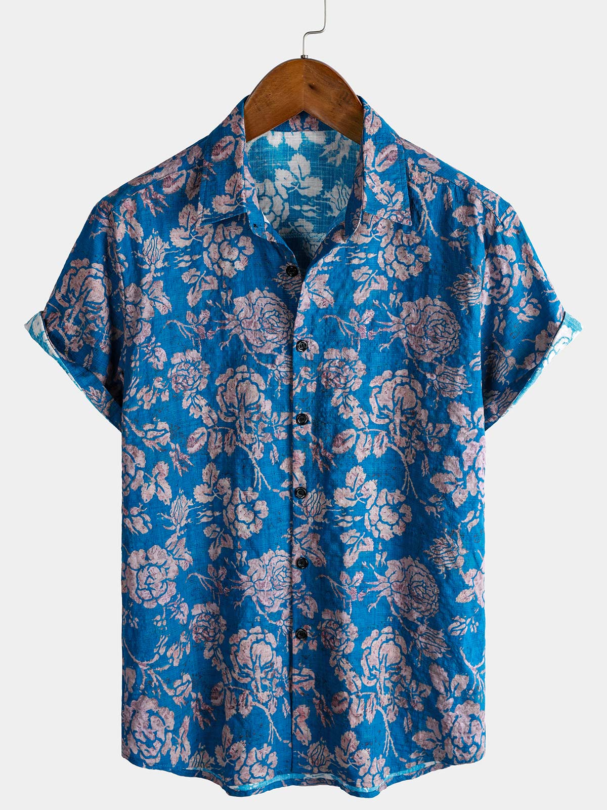 Men's Retro Botanical Print Short Sleeve Button Down Resort Shirt