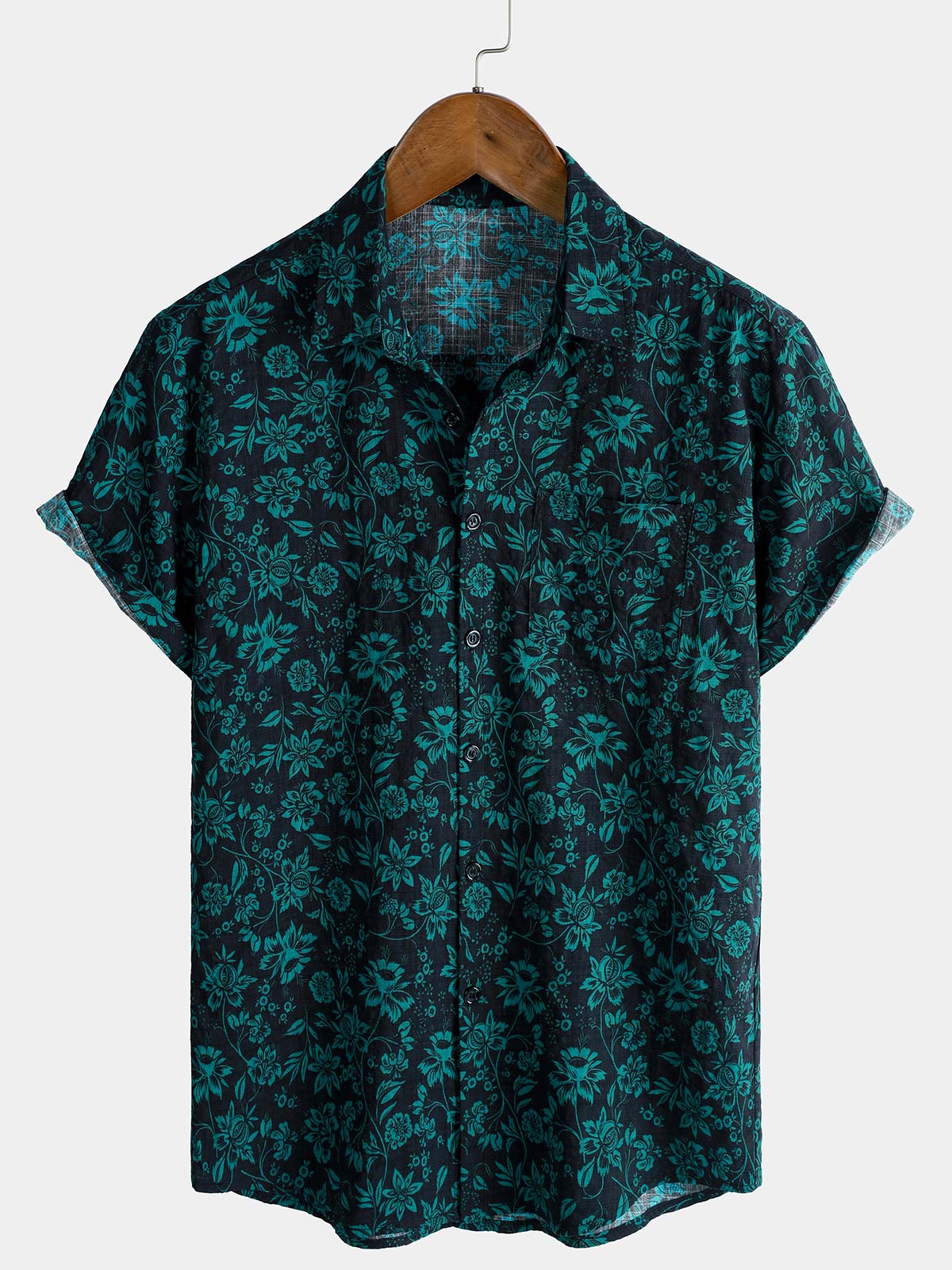 Men's Tropical Botanical Print Short Sleeve Button Down Vacation Resort Shirt