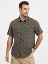 Men's Vintage Paisley Print 70s Button Up Brown Boho Retro Tribal Short Sleeve Shirt