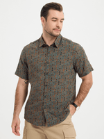 Men's Vintage Paisley Print 70s Button Up Brown Boho Retro Tribal Short Sleeve Shirt