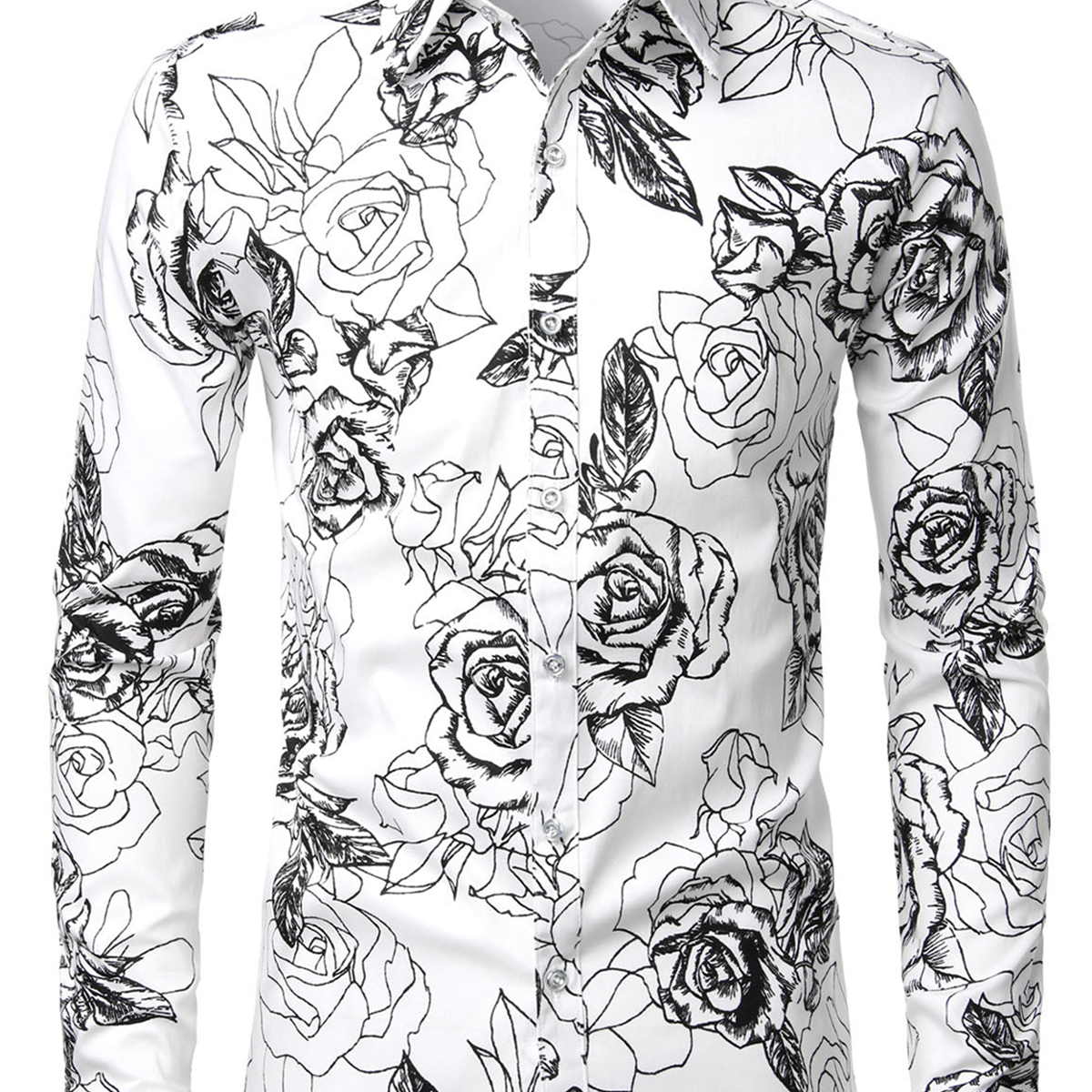 Men's Floral Rose Cotton Casual Button Up Flower Long Sleeve Regular fit Dress Shirt