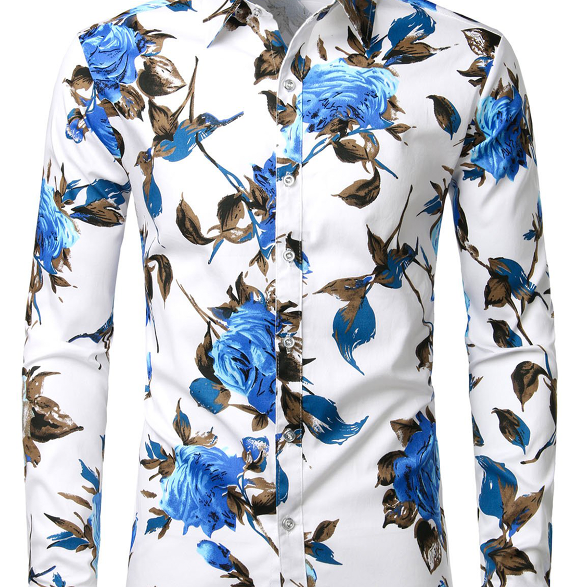 Men's Floral Long Sleeve Animal Print Cotton Casual Button Up Shirt