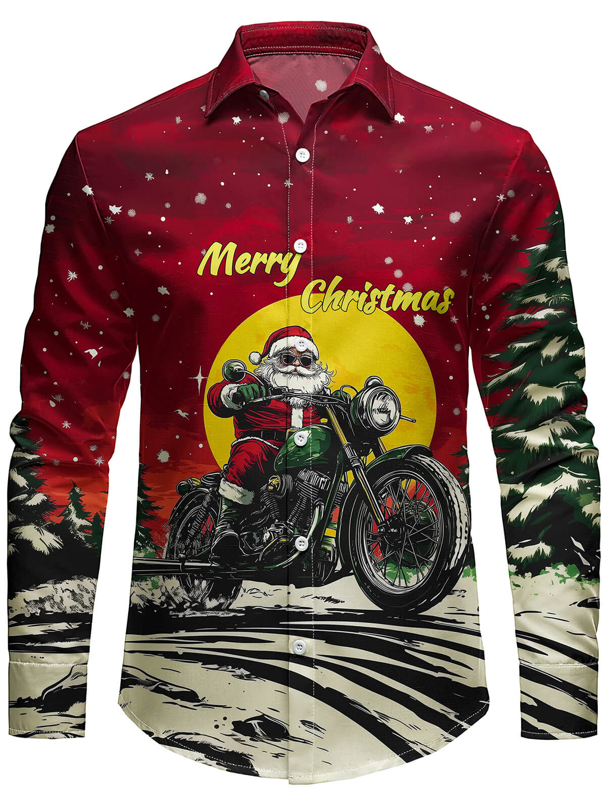 Mens Christmas Long Sleeve Cool Motorcycle Santa Shirt