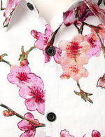 Men's Pink Floral Button Up Cotton Summer Beach Cherry Blossom Flower Hawaiian Shirt