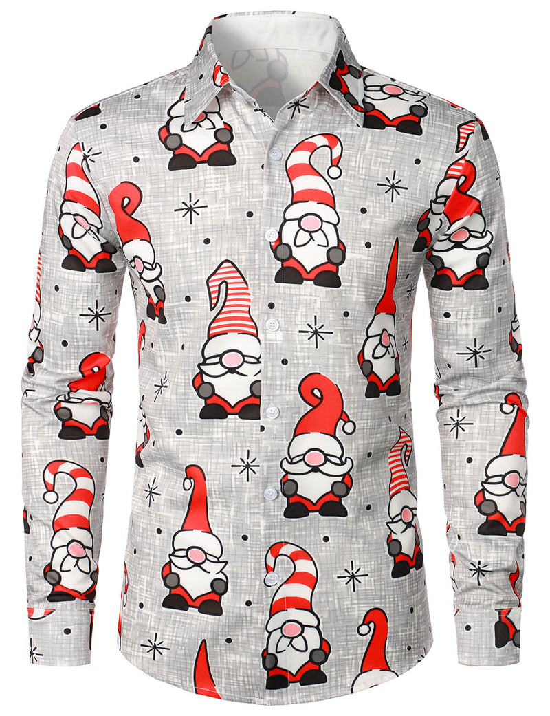 Bundle Of 2 | Men's Christmas Holiday Cute Gnome Print Funny & Happy New Year Eve Long Sleeve Shirts
