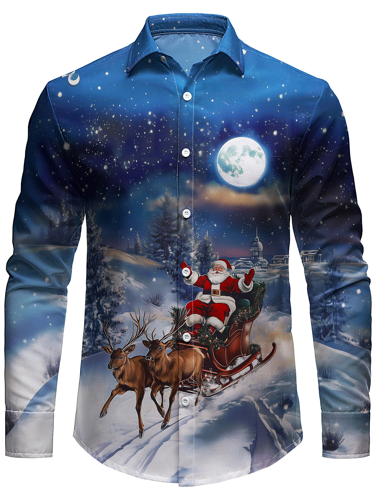 Men's Christmas Long Sleeve Elk Sleigh Santa Shirt