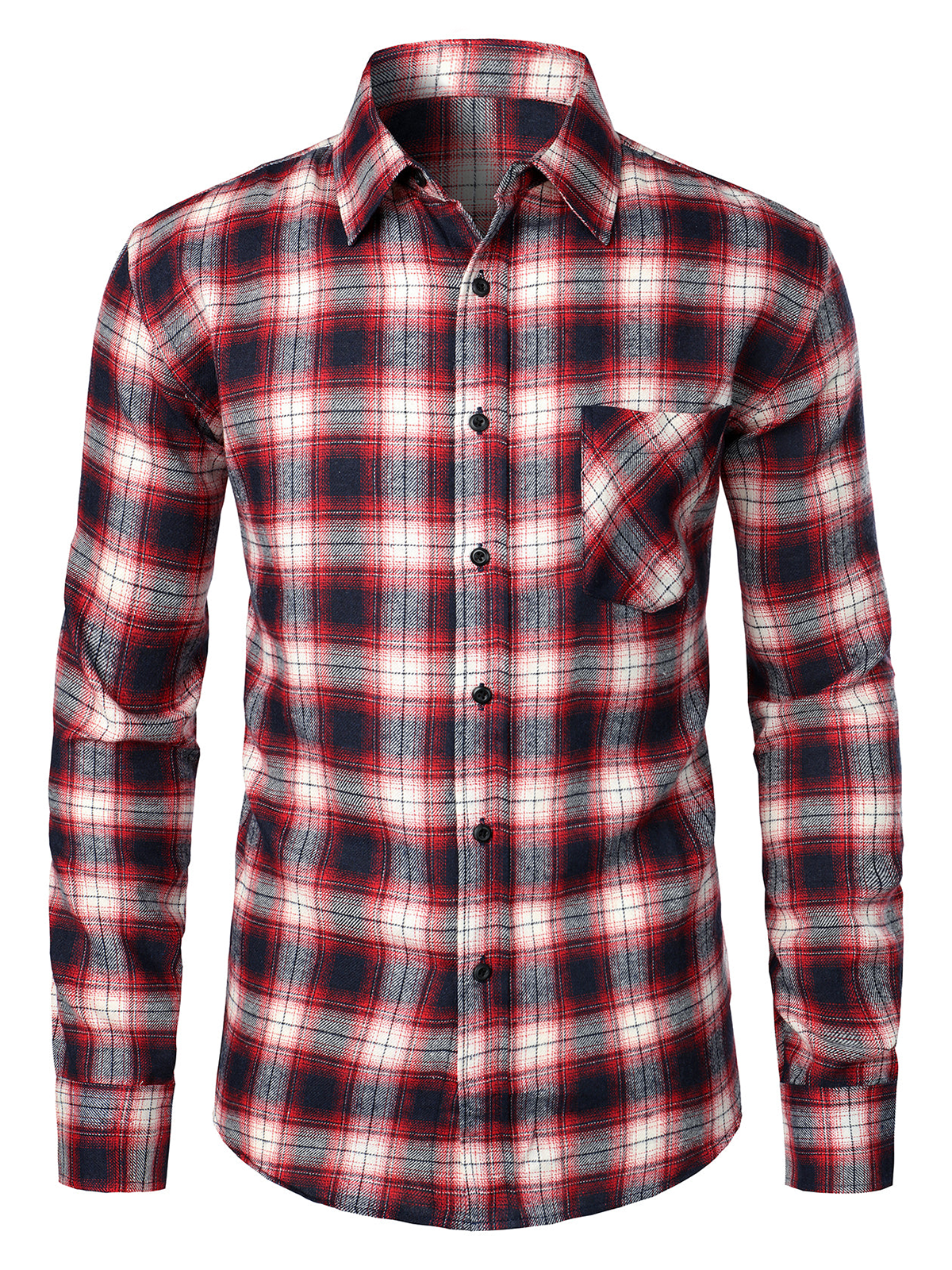 Men's Button Up Regular Fit Long Sleeve Plaid Flannel Casual Shirt