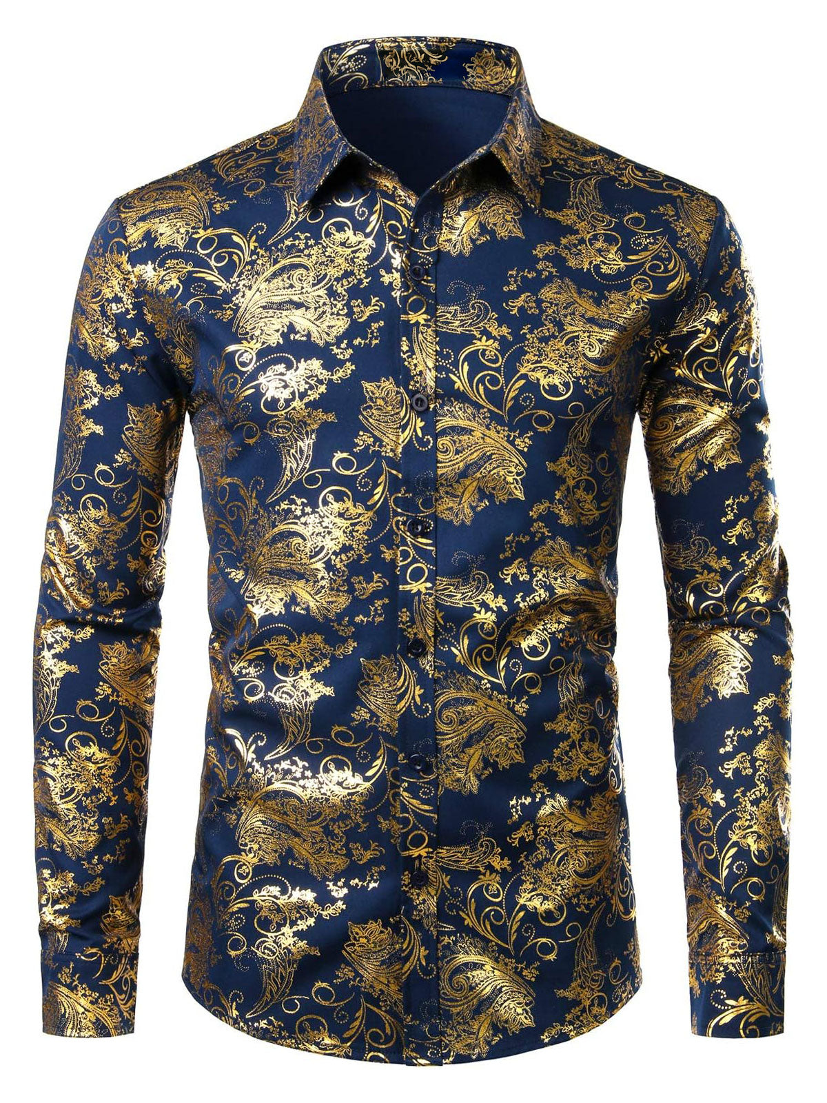Men's Luxury Paisley Shiny Floral Print Button Down Dress Shirts
