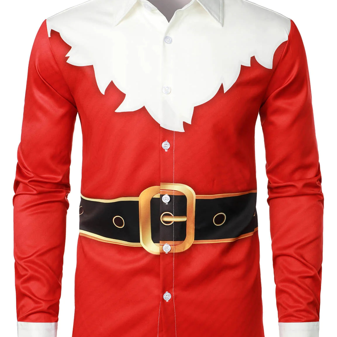 Men's Santa Claus Christmas Themed Top Red Funny Holiday Long Sleeve Shirt