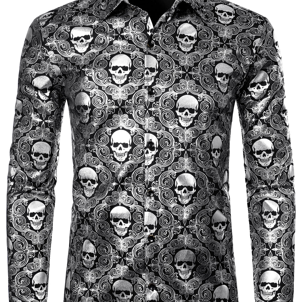 Men's Luxury Skull Design Paisley Long sleeve Shirt