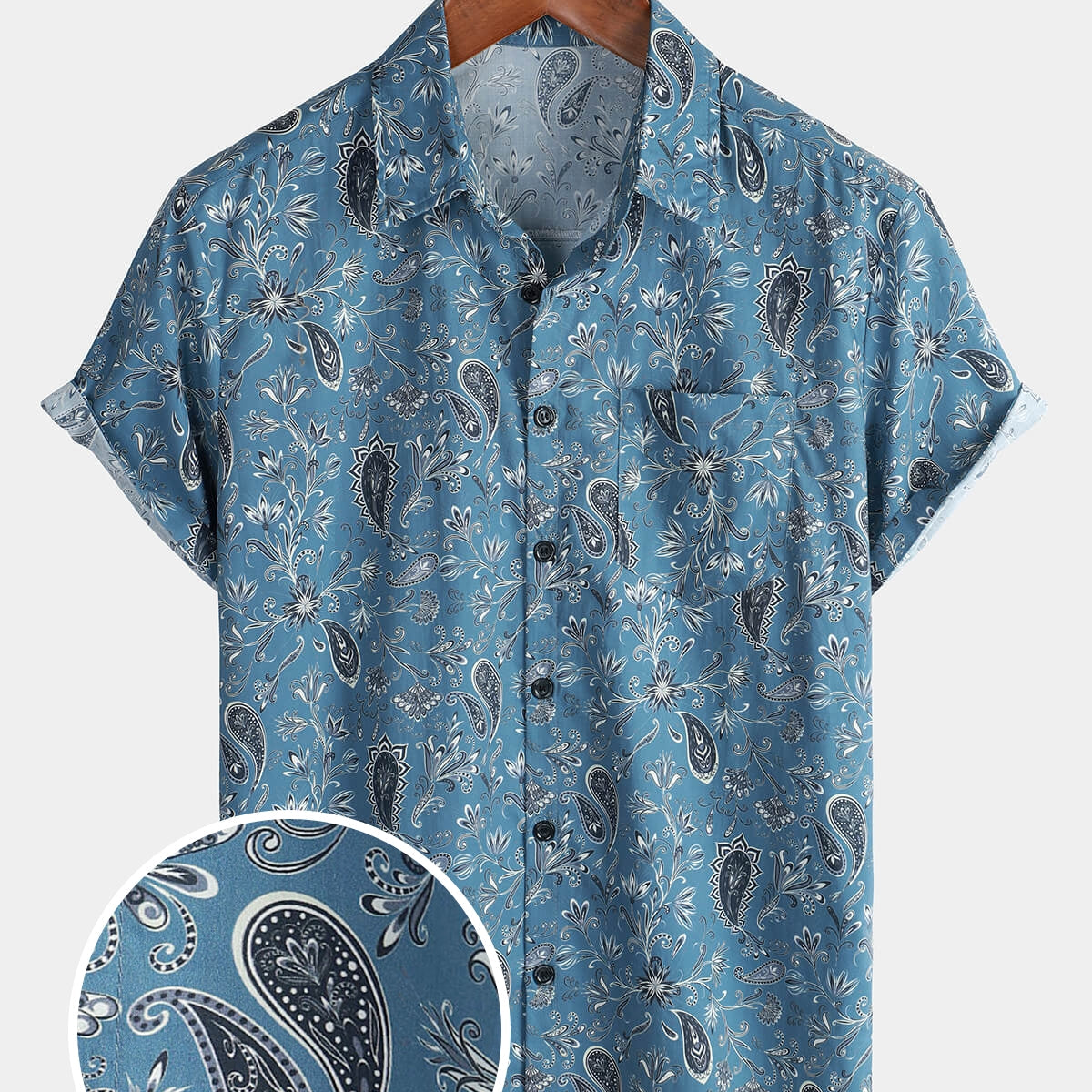 Men's Short Sleeve Holiday Summer Paisley Floral Button Up Hawaiian Shirt