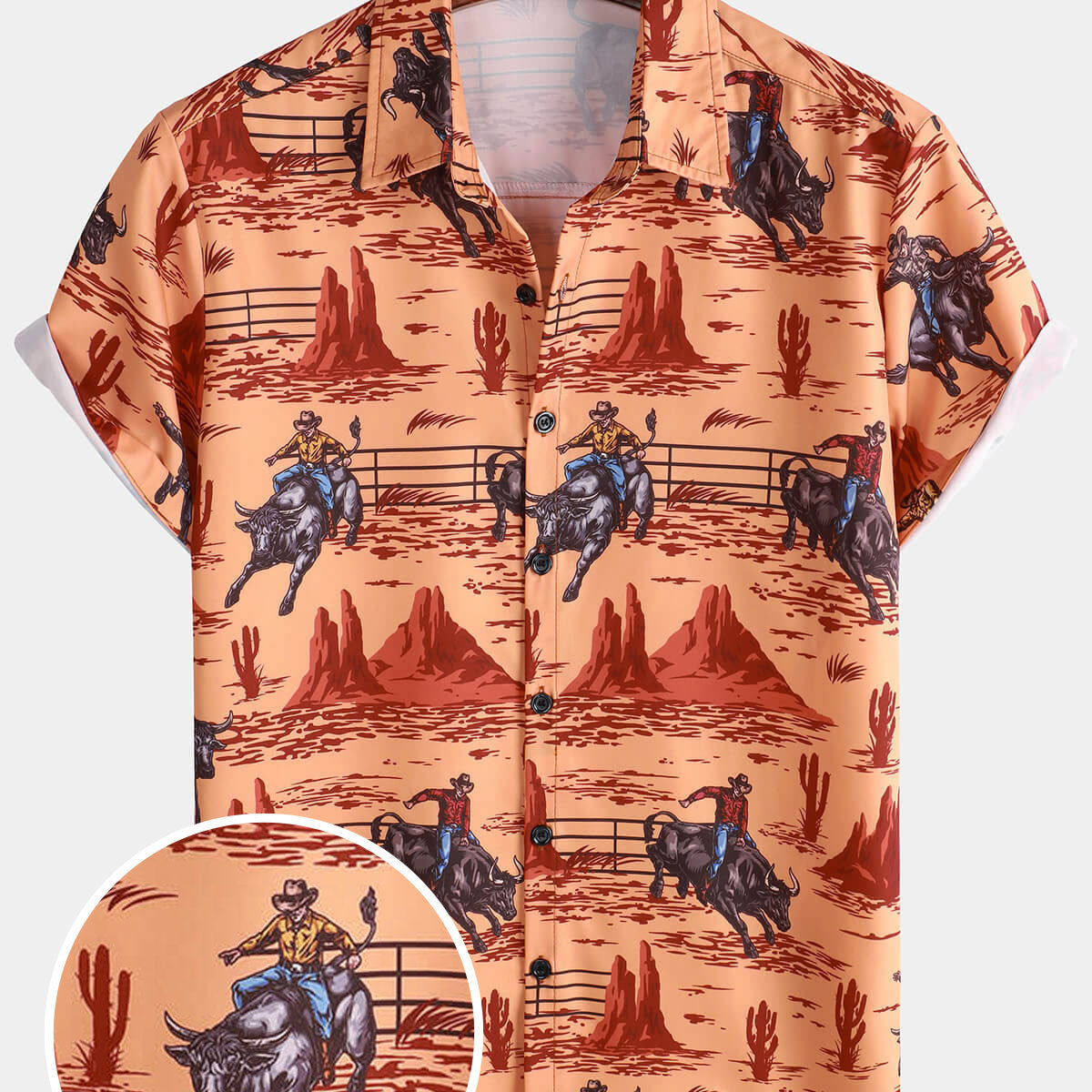 Men's Casual 70s Cowboy Western Holiday Short Sleeve Shirt