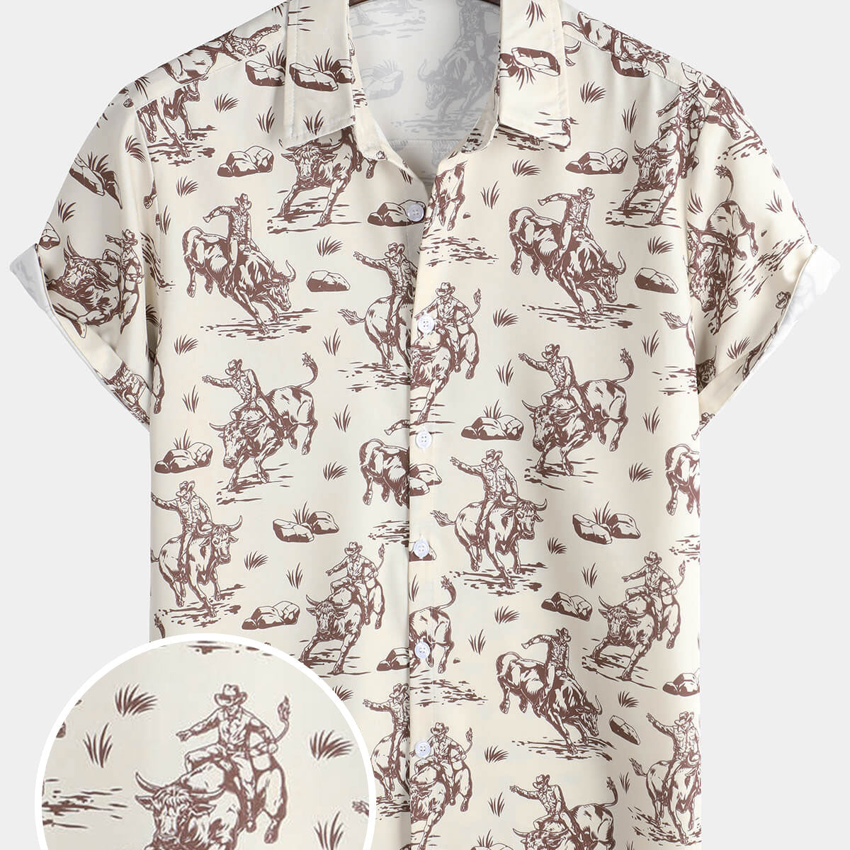 Men's 70s Cowboy Western Holiday Short Sleeve Button Up Shirt