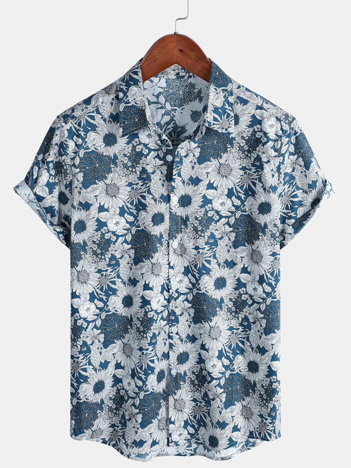 Men's Sunflower Print Retro Short Sleeve Shirt