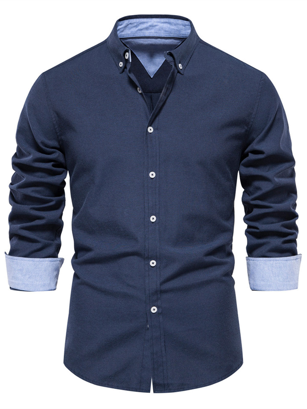 Men's Breathable Cotton Solid Color Button Up Long Sleeve Shirt