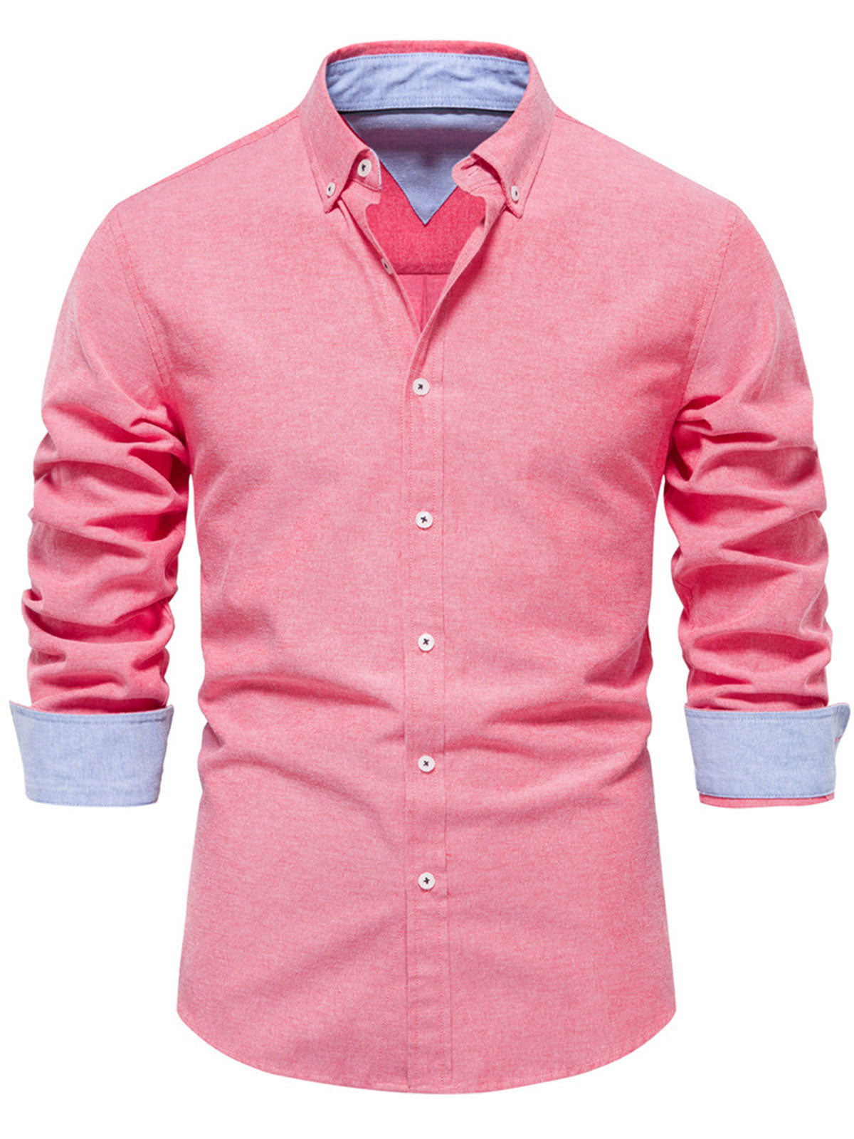Men's Breathable Cotton Solid Color Button Up Long Sleeve Shirt