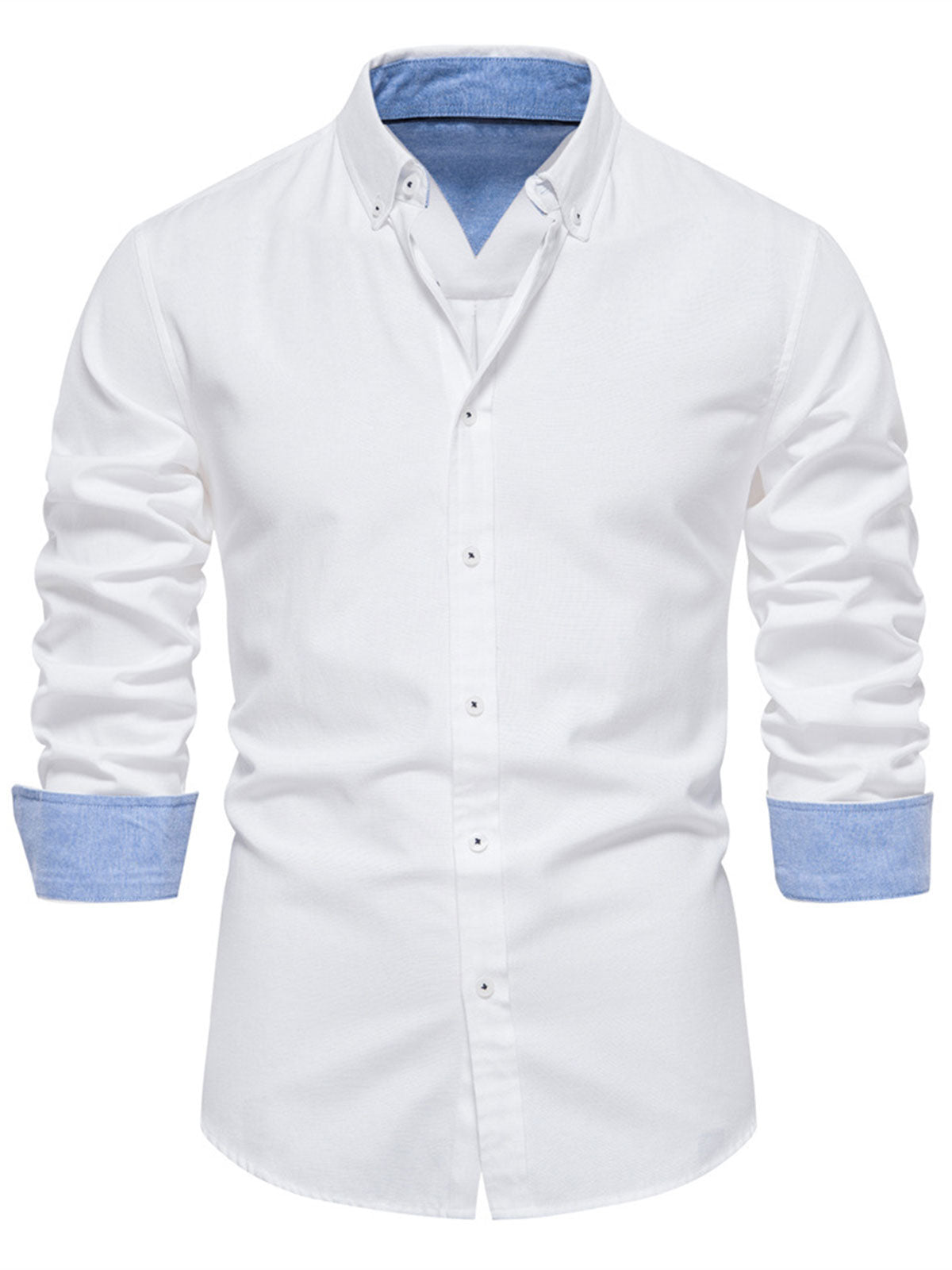 Men's Breathable Cotton Solid Color Button Up Long Sleeve Shirt