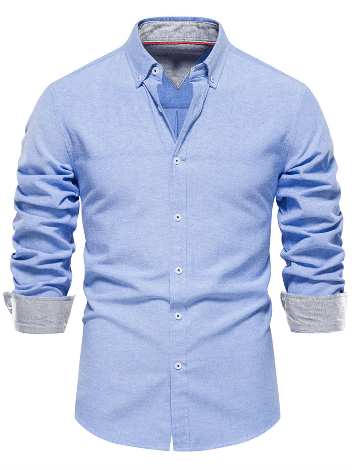 Men's Breathable Cotton Solid Color Button Up Long Sleeve Shirt
