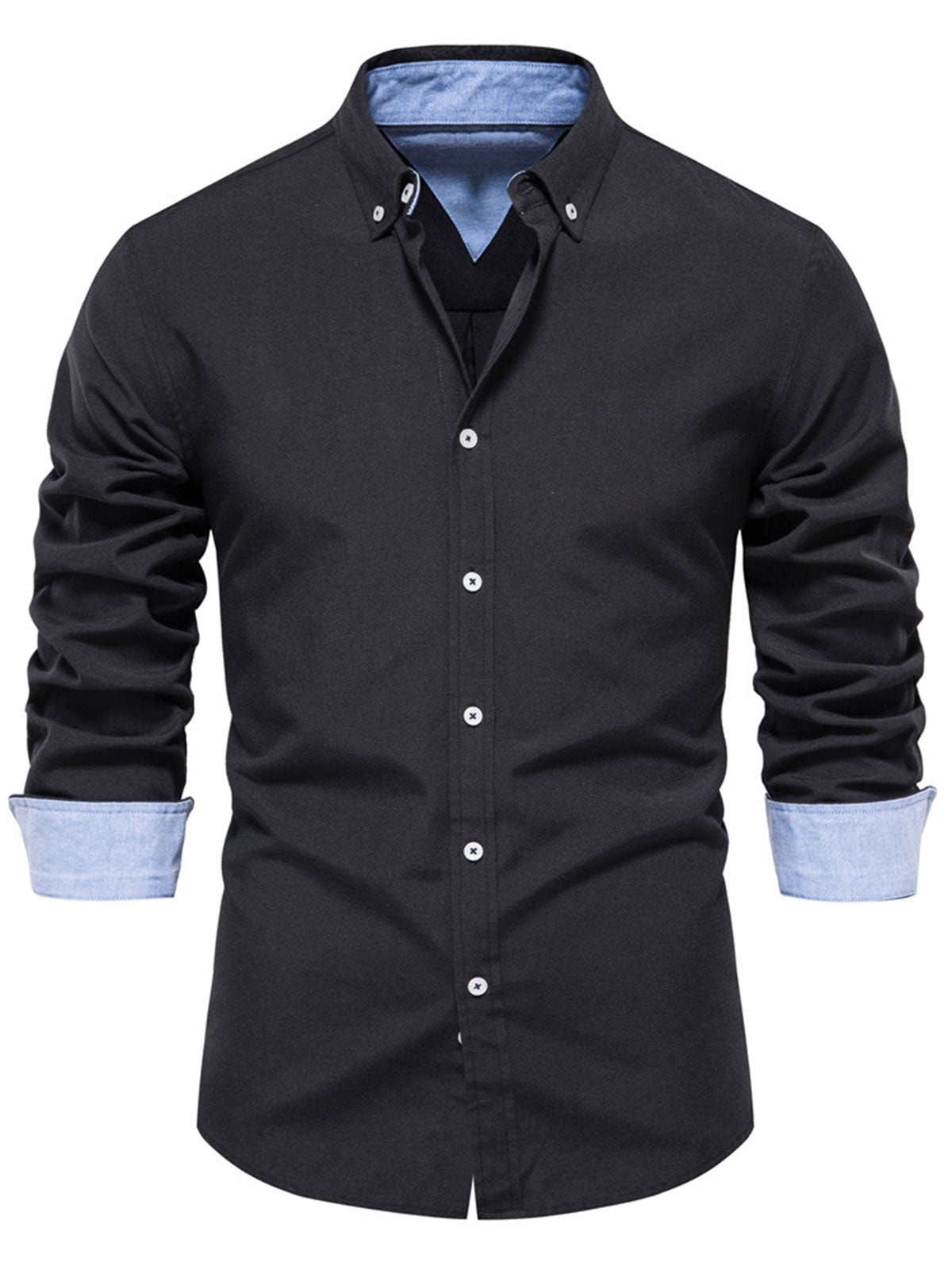 Men's Breathable Cotton Solid Color Button Up Long Sleeve Shirt
