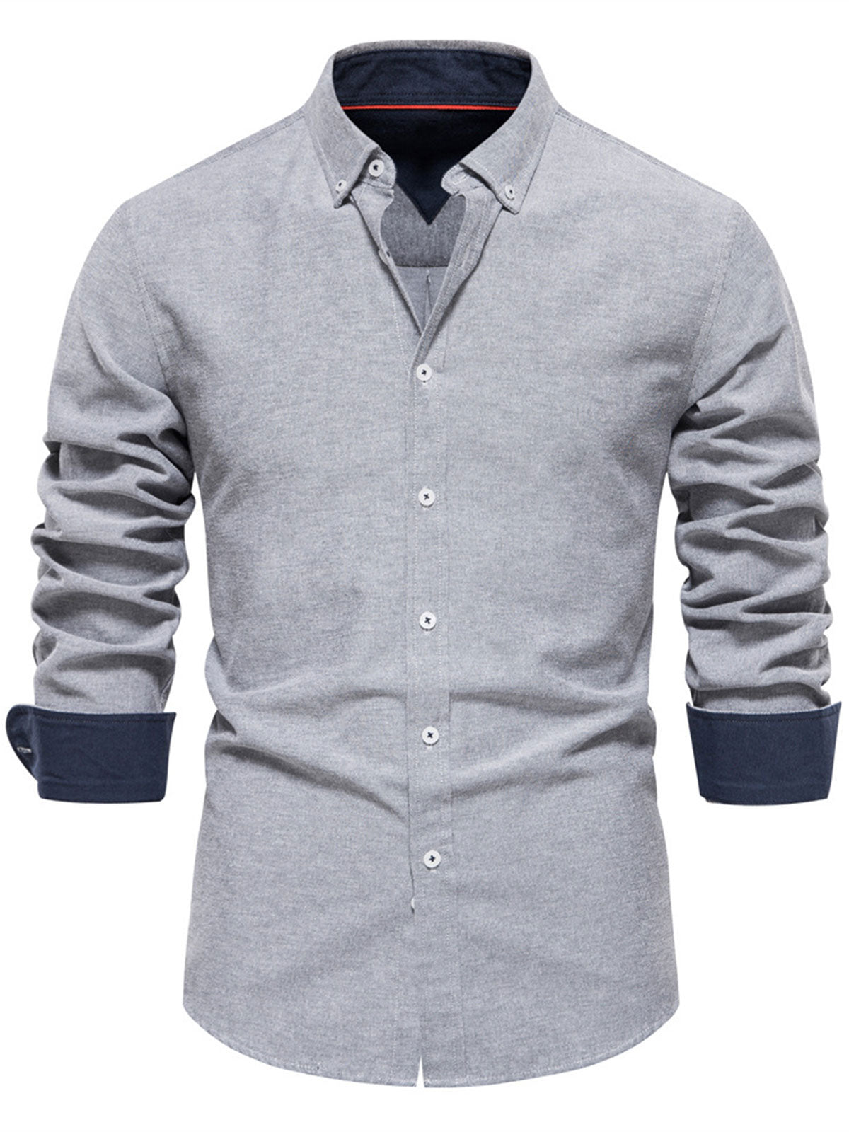 Men's Breathable Cotton Solid Color Button Up Long Sleeve Shirt