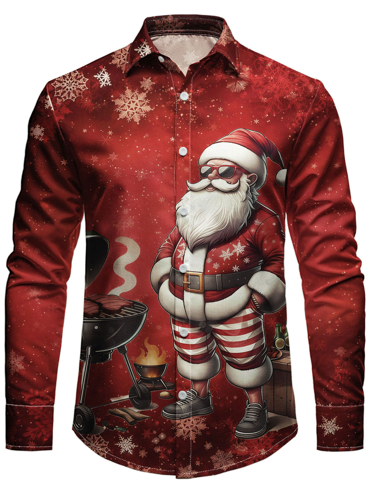 Men's Funny Santa BBQ Print Long Sleeve Shirt