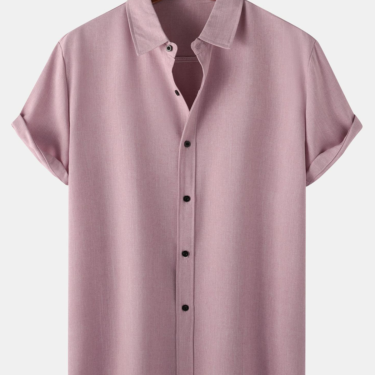 Camisa de manga corta informal con botones de algodón de color sólido transpirable para hombre