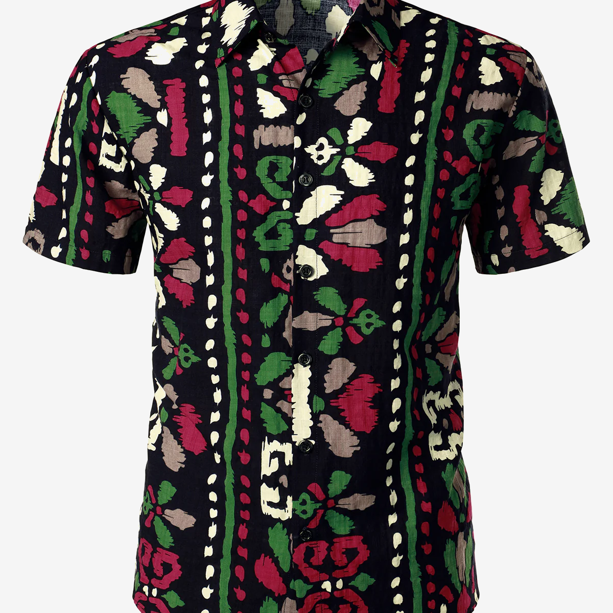 Men's Retro Tribal Floral Print Summer Short Sleeve Bohemian Black Shirt