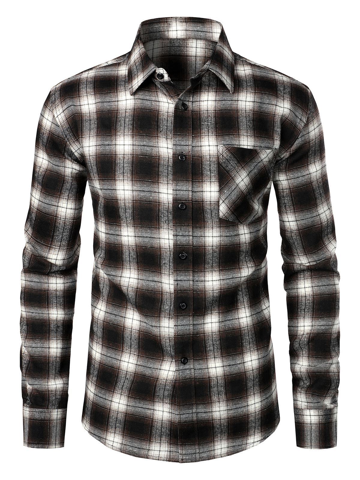 Men's Button Up Regular Fit Long Sleeve Plaid Flannel Casual Shirt