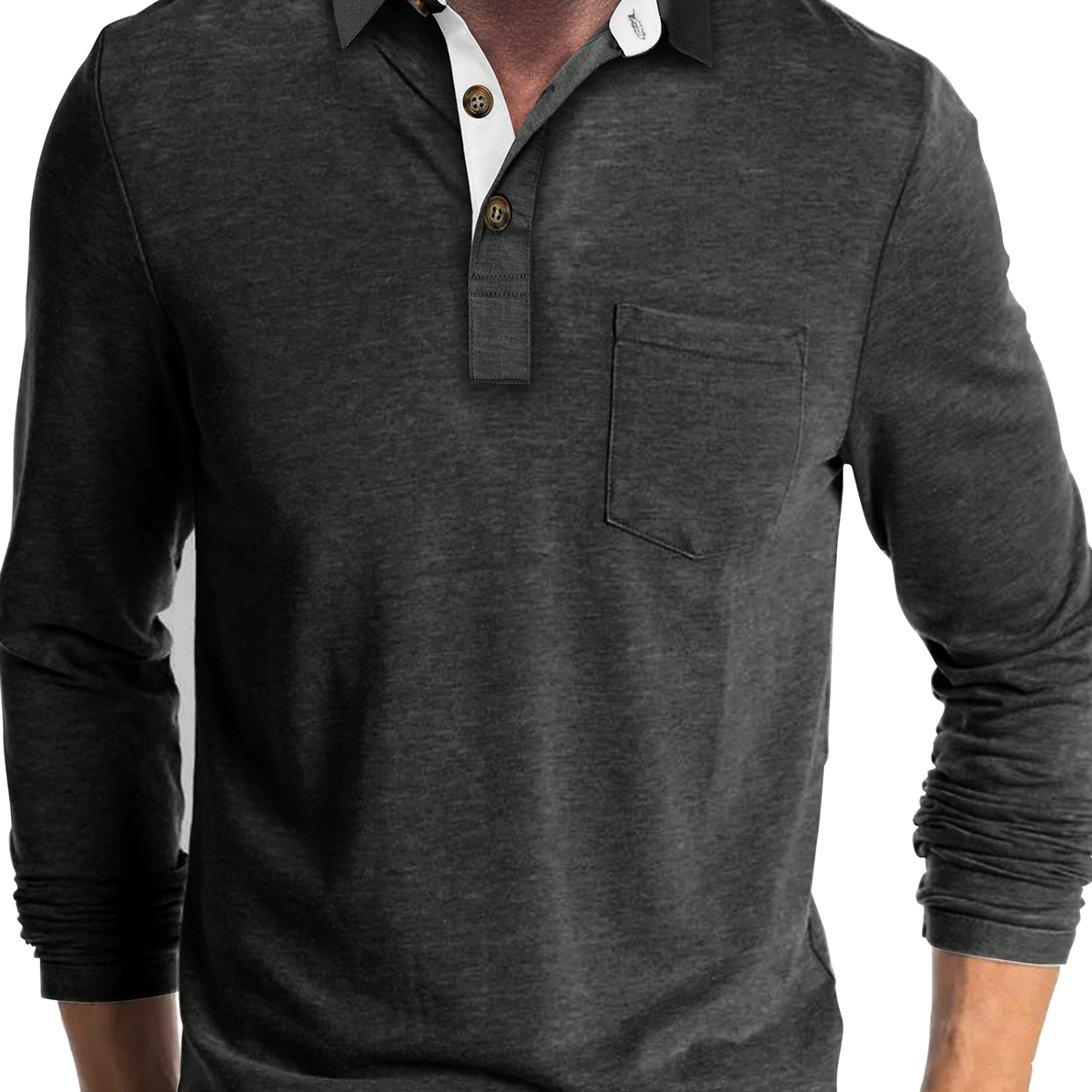 Men's Golf Solid Color Long Sleeve Lapel Casual Polo Shirt