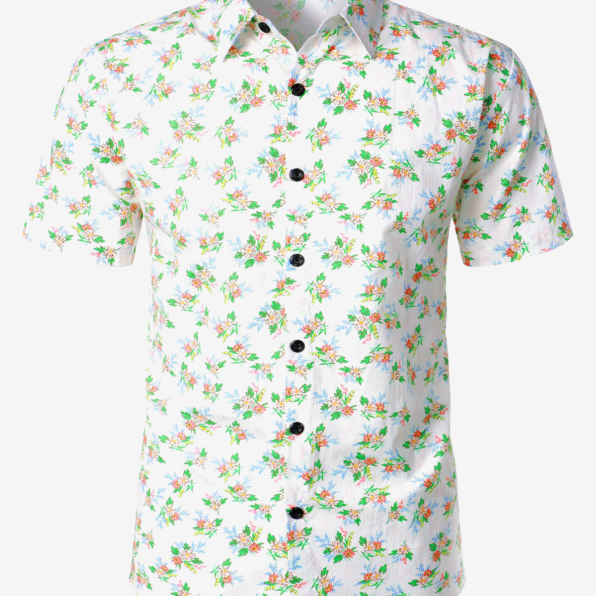 Camisa hawaiana de manga corta blanca con estampado floral transpirable de algodón informal para hombre