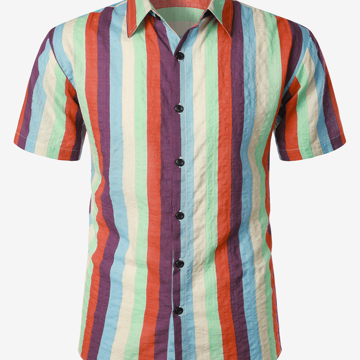 Camisa con botones de manga corta informal para playa y verano a rayas vintage para hombre