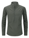 Men's Henley Collar Casual Solid Color Cotton Pocket Long Sleeve Shirt