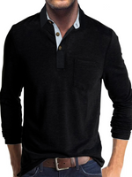 Men's Solid Color Pocket  Lapel Casual Polo Long Sleeve Shirt