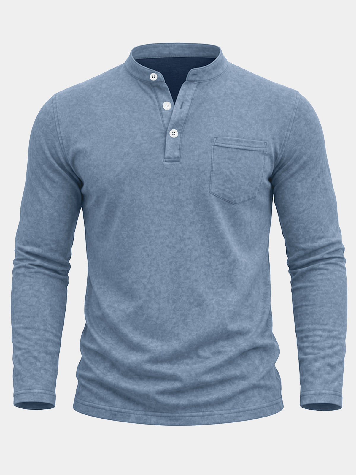 Men's Blue Pocket Long Sleeve Henley T-Shirt