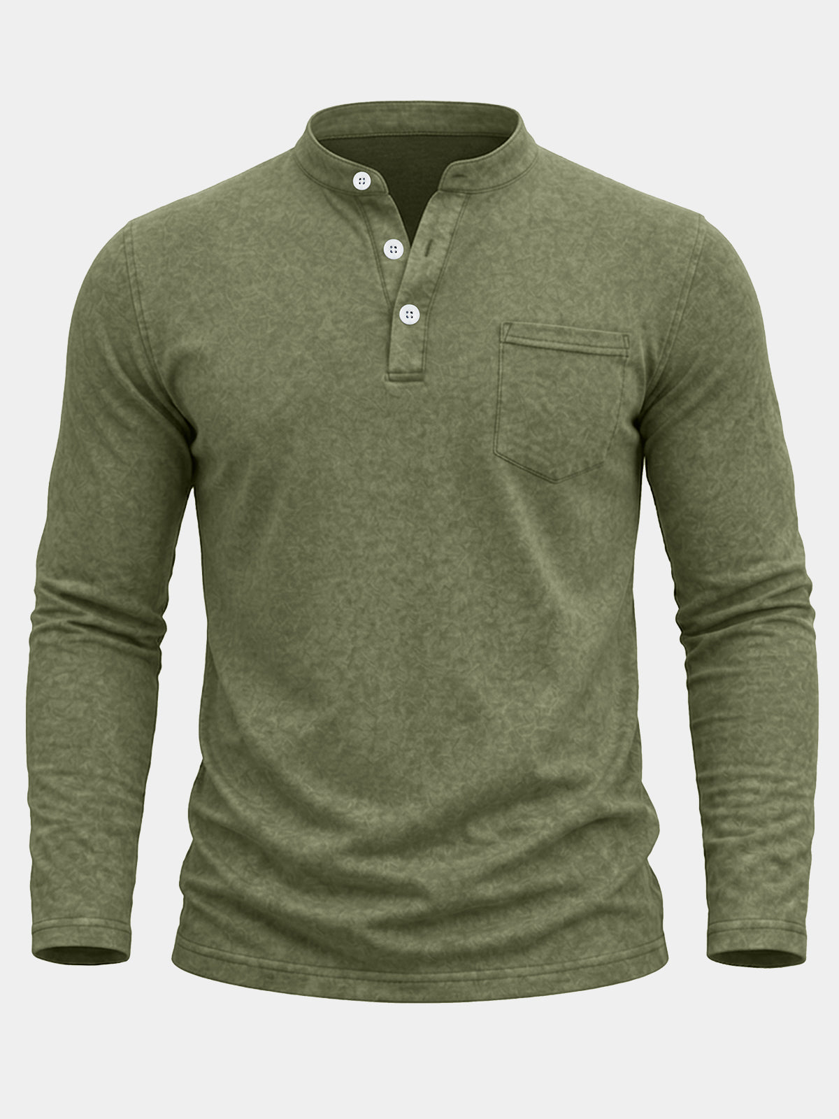Men's Green Pocket Long Sleeve Henley T-Shirt