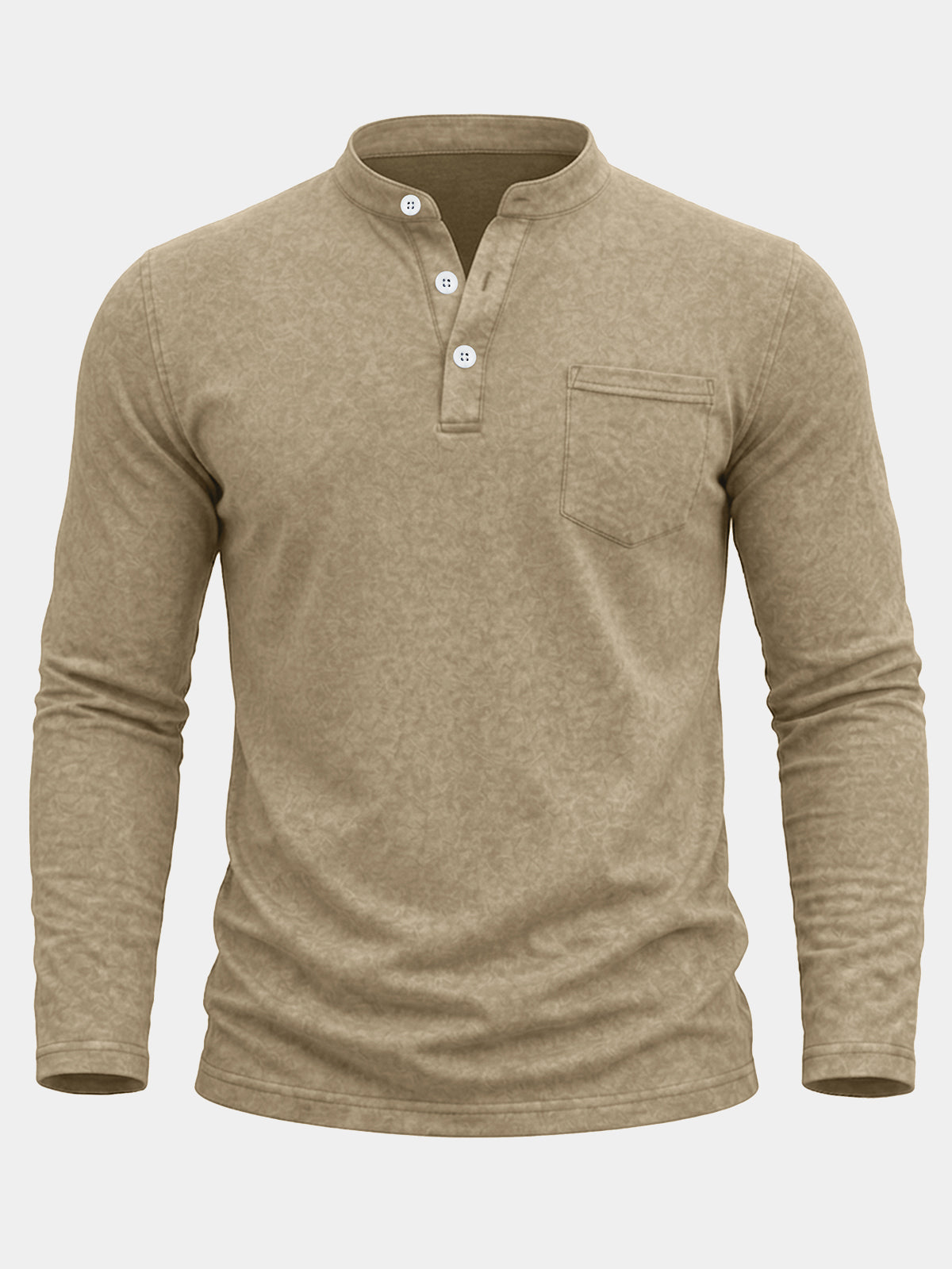 Men's Khaki Pocket Long Sleeve Henley T-Shirt