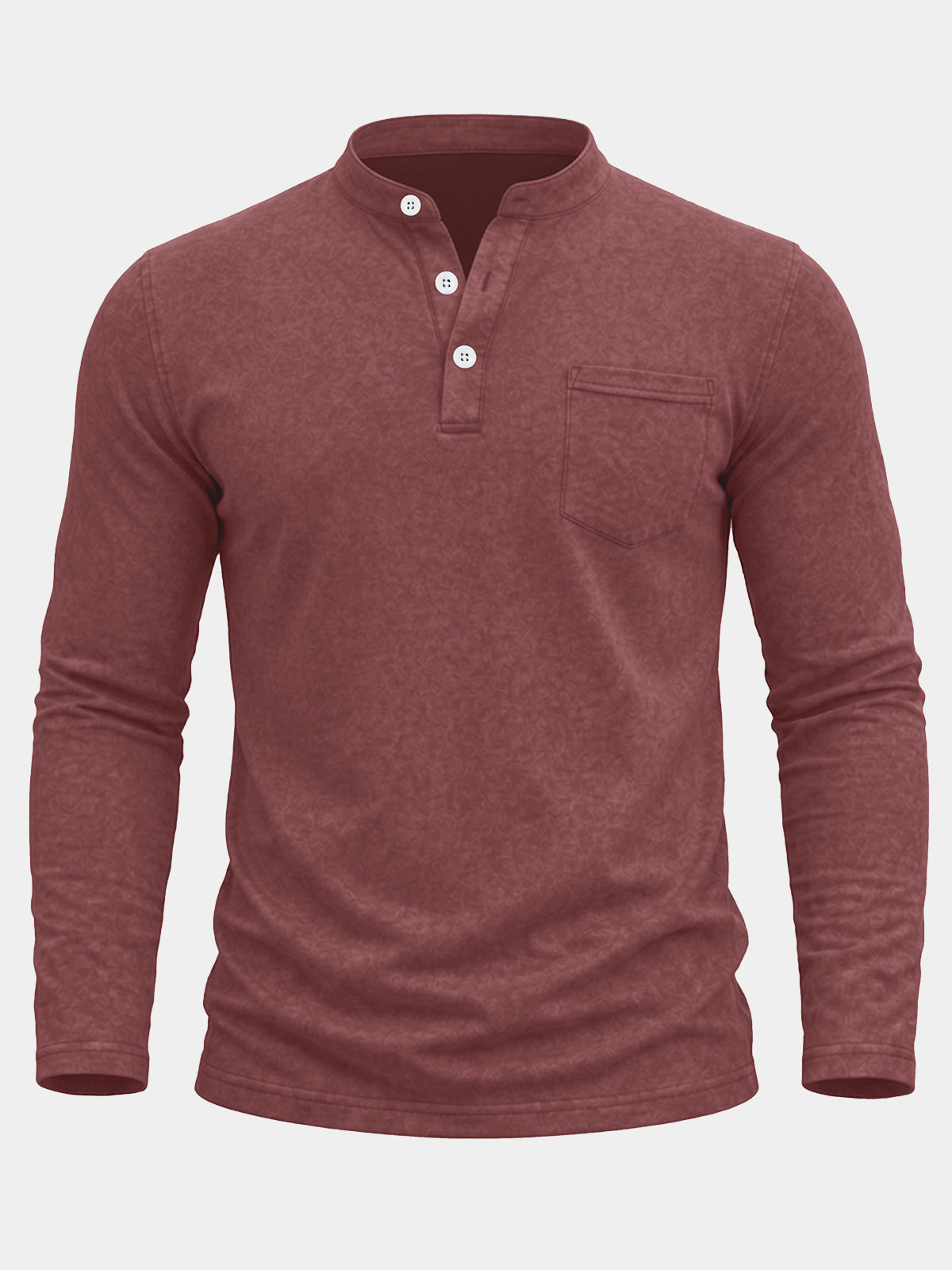 Men's Red Pocket Long Sleeve Henley T-Shirt