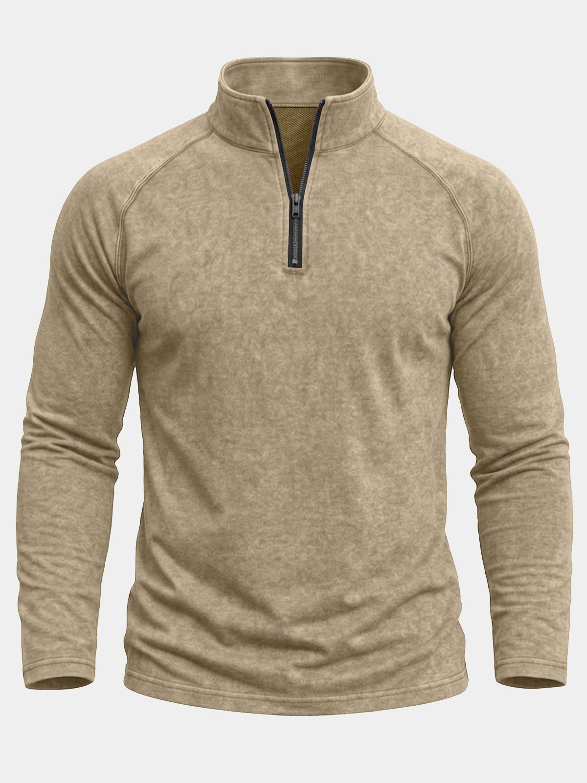 Men's Khaki Quarter Zip Raglan Long Sleeve Sweatshirt