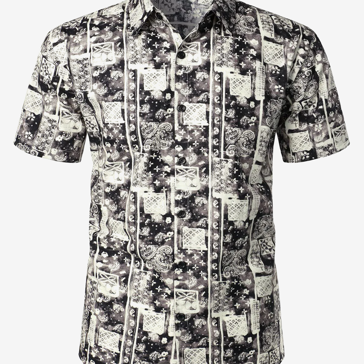 Camisa de manga corta informal de verano con botones de algodón retro con estampado de cachemira para hombre