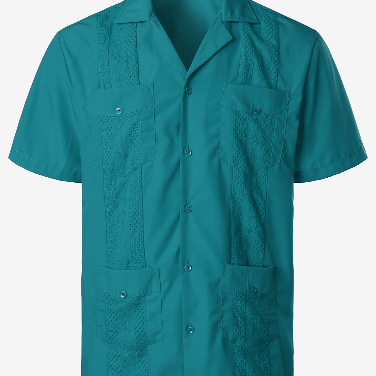 Men's Blue Short Sleeve Pocket Cuban Guayabera Shirt