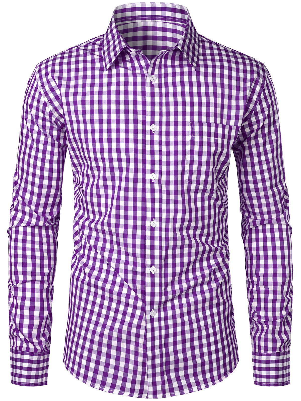 Men's Cotton Long Sleeve Plaid Print Shirt