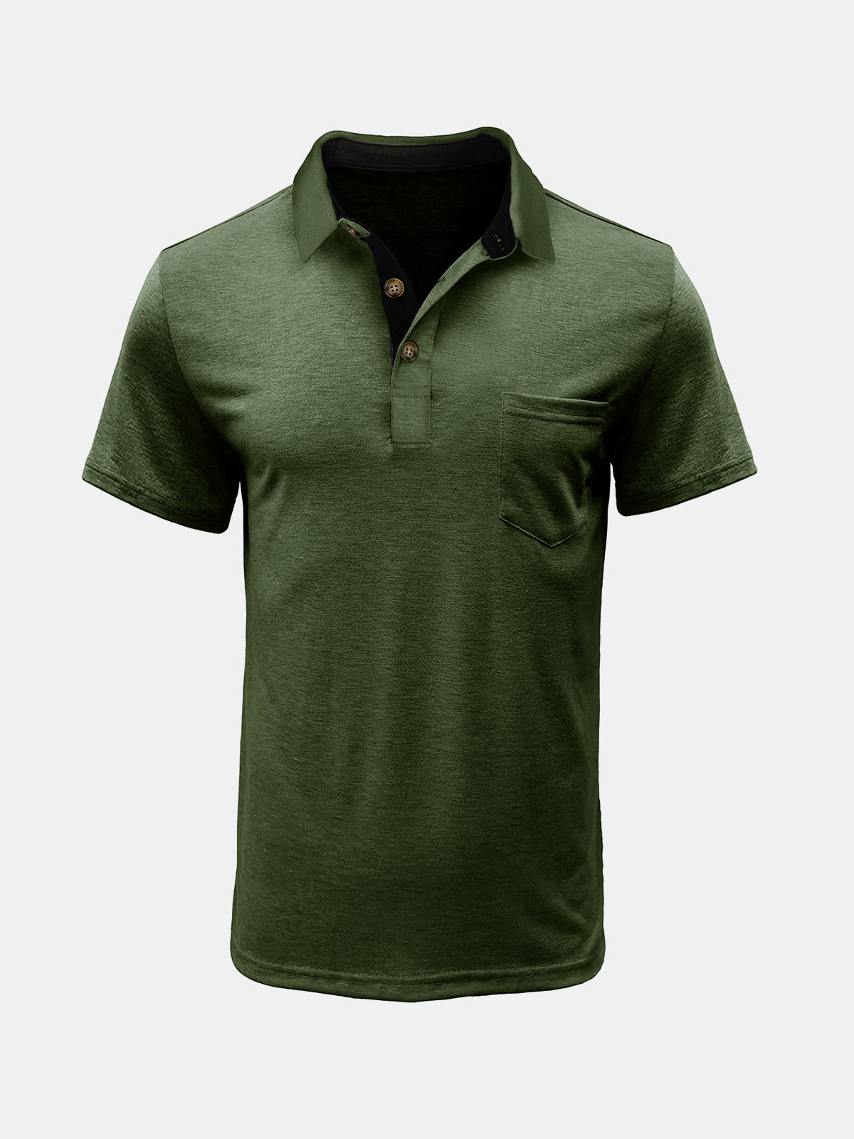 Men's Summer Casual Breathable Pocket Solid Color Short Sleeve Polo Shirt