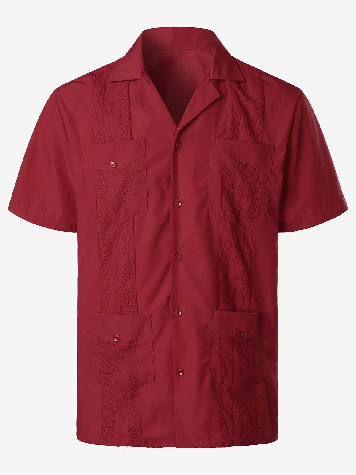 Men's Red Short Sleeve Pocket Cuban Guayabera Shirt