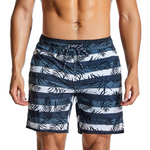 Men's Tropical Leaves And Striped Quick Dry Beach Shorts Swimming Trunks