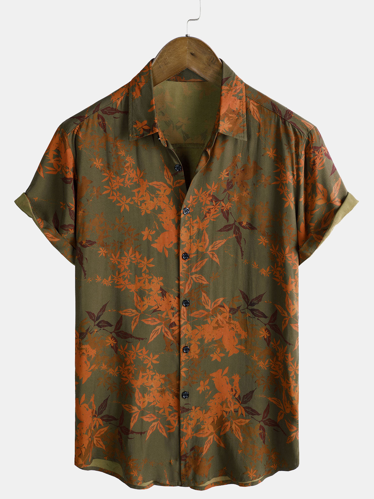 Men's Vintage Floral Holiday Short Sleeve Button Summer Beach Shirt