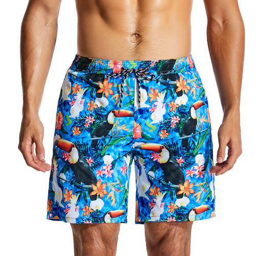 Men's Parrot Print Summer Hawaiian Quick Dry Beach Shorts Swimming Trunks
