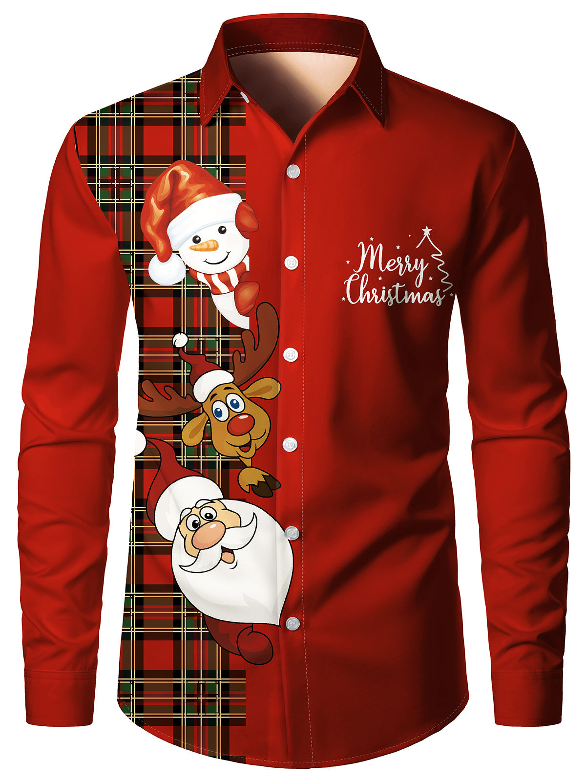 Men's Peeking Santa Snowman Reindeer Funny Christmas Shirt