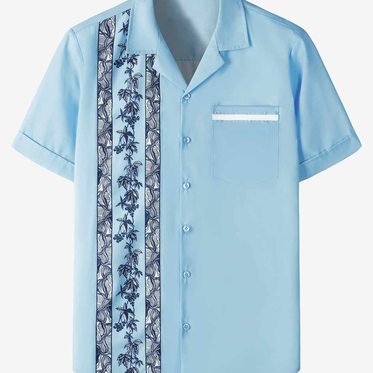 Camisa de manga corta azul claro con estampado floral de los años 50 estilo Rockabilly retro bolos verano playa