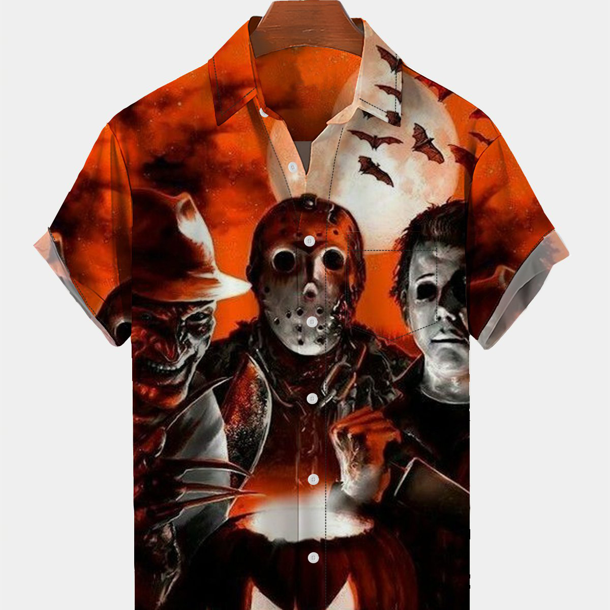 Camisa de manga corta con botones de Michael Myers vintage de Halloween para hombre